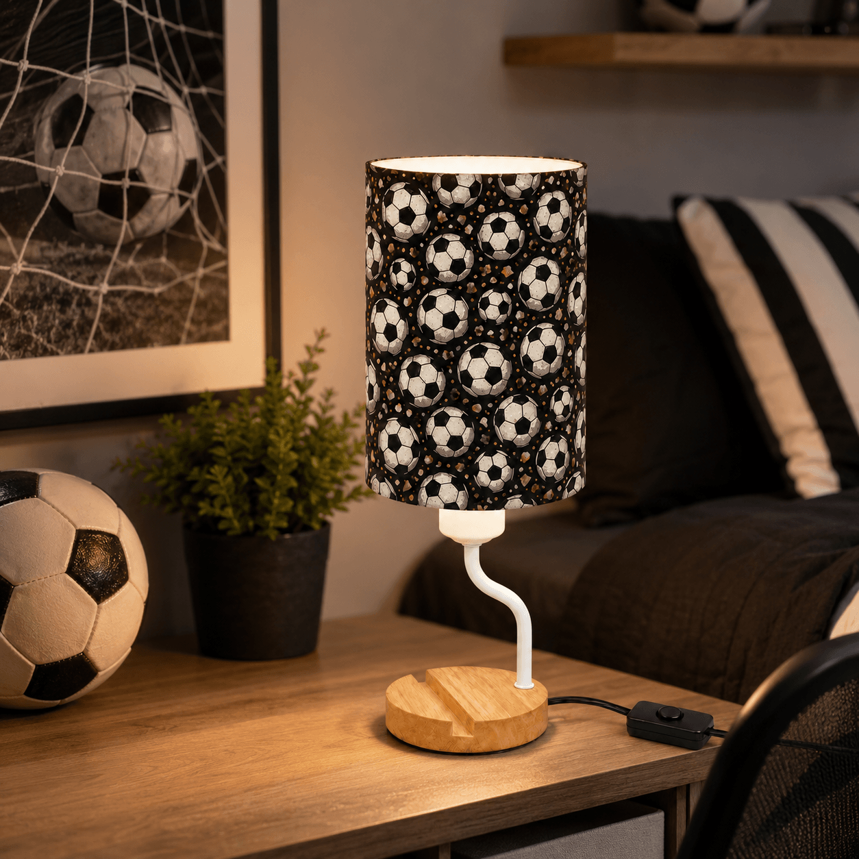 Basketball PLA Eco‑Friendly Dimmable Table Lamp📱 3‑Button Control Bedside Lamp with Phone Stand, Sports Home Decor Gift