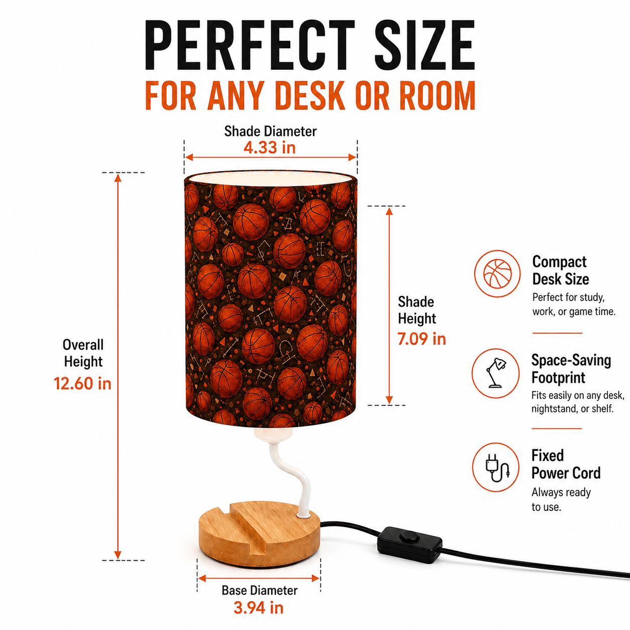 Basketball PLA Eco‑Friendly Dimmable Table Lamp📱 3‑Button Control Bedside Lamp with Phone Stand, Sports Home Decor Gift