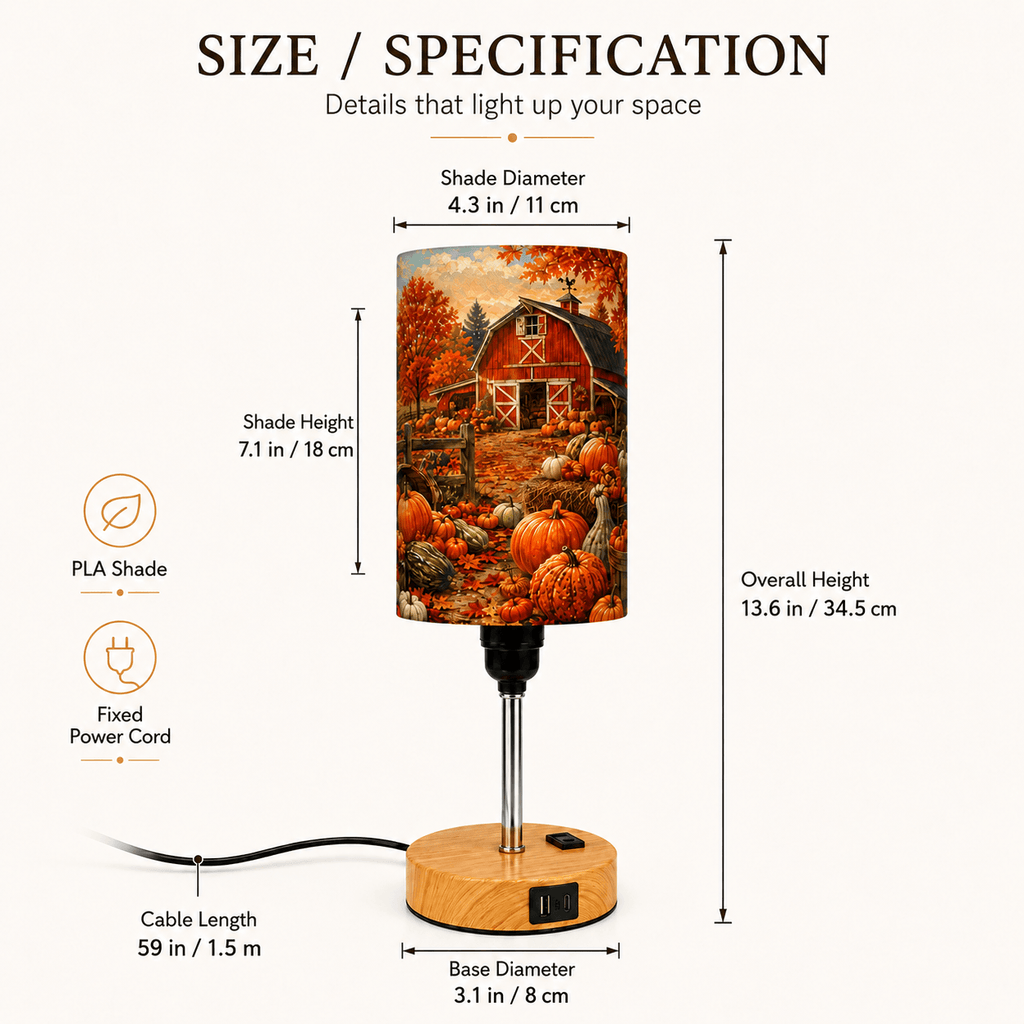 Farmhouse Pumpkin PLA Eco‑Friendly Touch Control Table Lamp🍂 3‑Color Dimmable Multi‑Function Bedside Lamp, Rustic Autumn Home Decor Gift