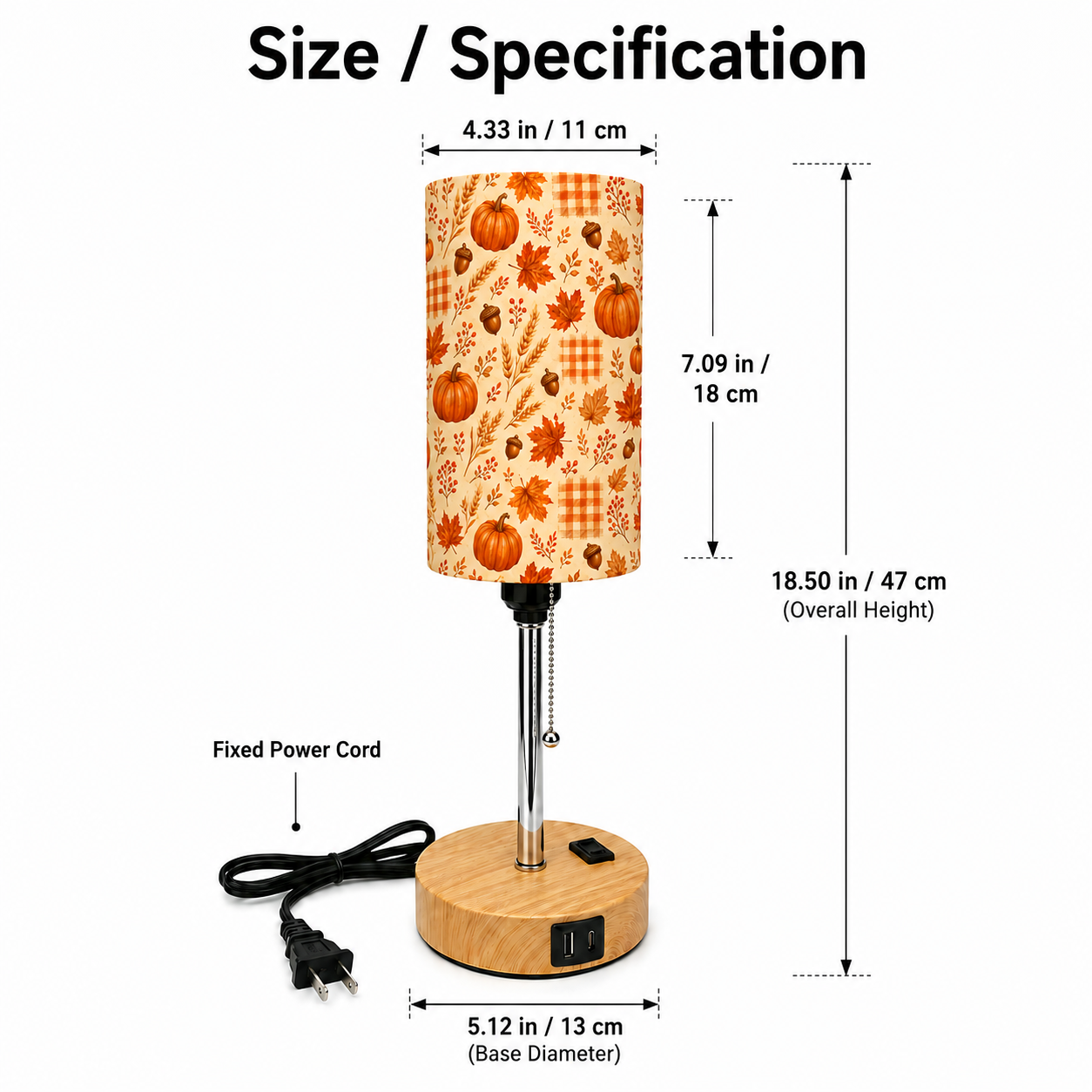 Autumn Maple & Pumpkin PLA Eco-Friendly Pull Chain Table Lamp 🎃 3 Color Dimmable Multifunctional Bedside Lamp, Fall Farmhouse Home Decor Gift