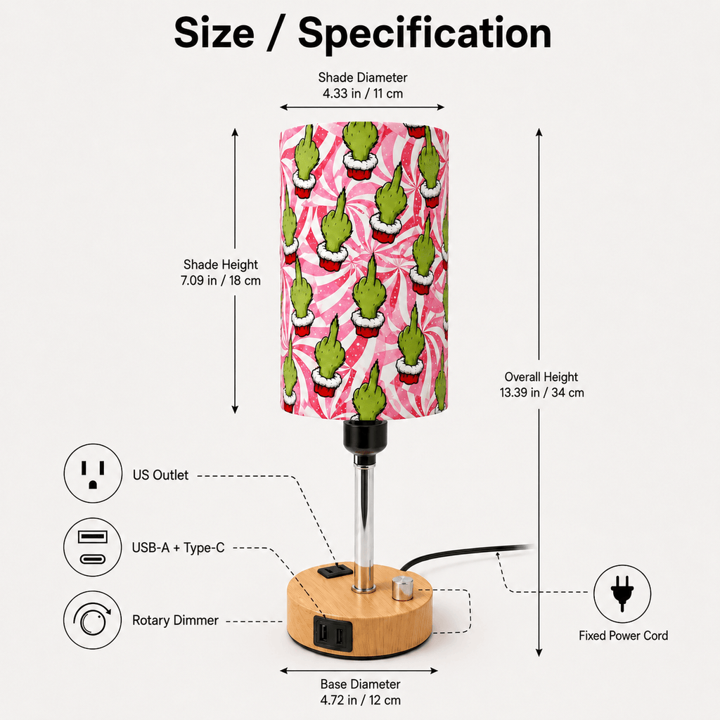 Funny Middle Finger Christmas PLA Eco-Friendly Table Lamp 🎄 3 Color Dimmable Rotary Switch Lamp, Multifunctional Charging Fun Holiday Desk Lamp