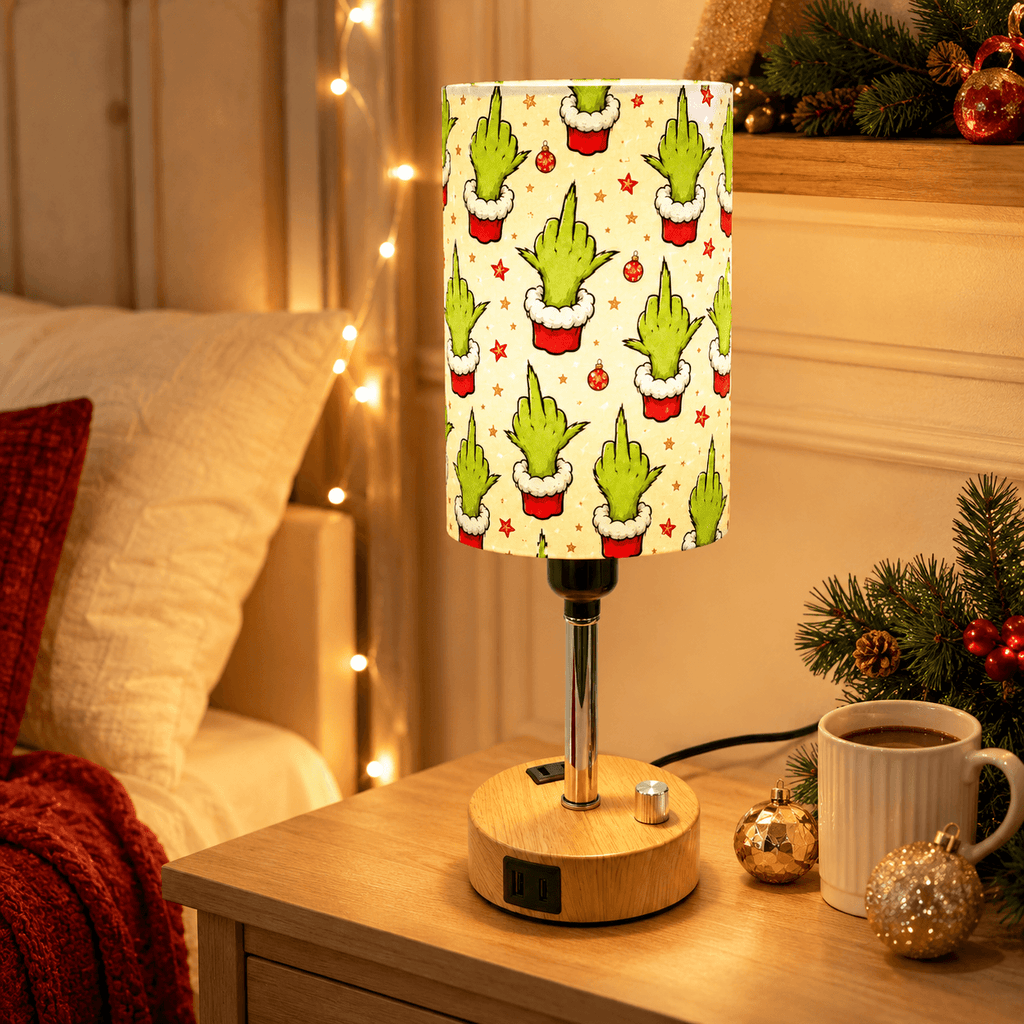 Funny Middle Finger Christmas PLA Eco-Friendly Table Lamp 🎄 3 Color Dimmable Rotary Switch Lamp, Multifunctional Charging Fun Holiday Desk Lamp