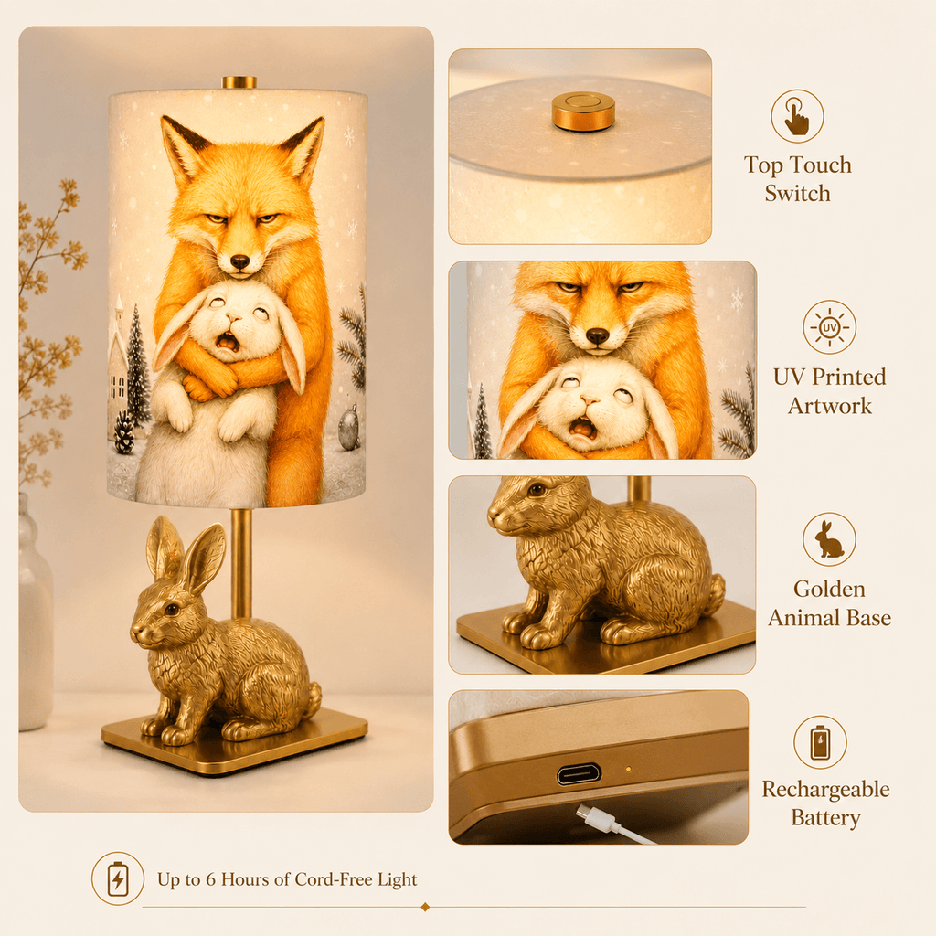 Whimsical Animal PLA Table Lamp 🦊 Touch Top Control, 3 Color Dimmable Light, Rechargeable Battery Up to 8 Hours, Wildlife Themed Bedside Lamp