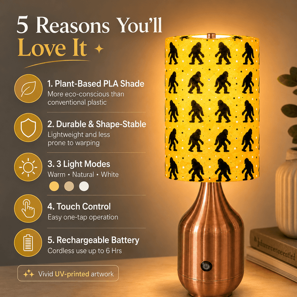Bigfoot Migration PLA Table Lamp 🦍 Touch Control, 3‑Color Stepless Dimming, 800mAh Built‑in Battery Up to 6 Hours Runtime, Cryptid Accent Lamp