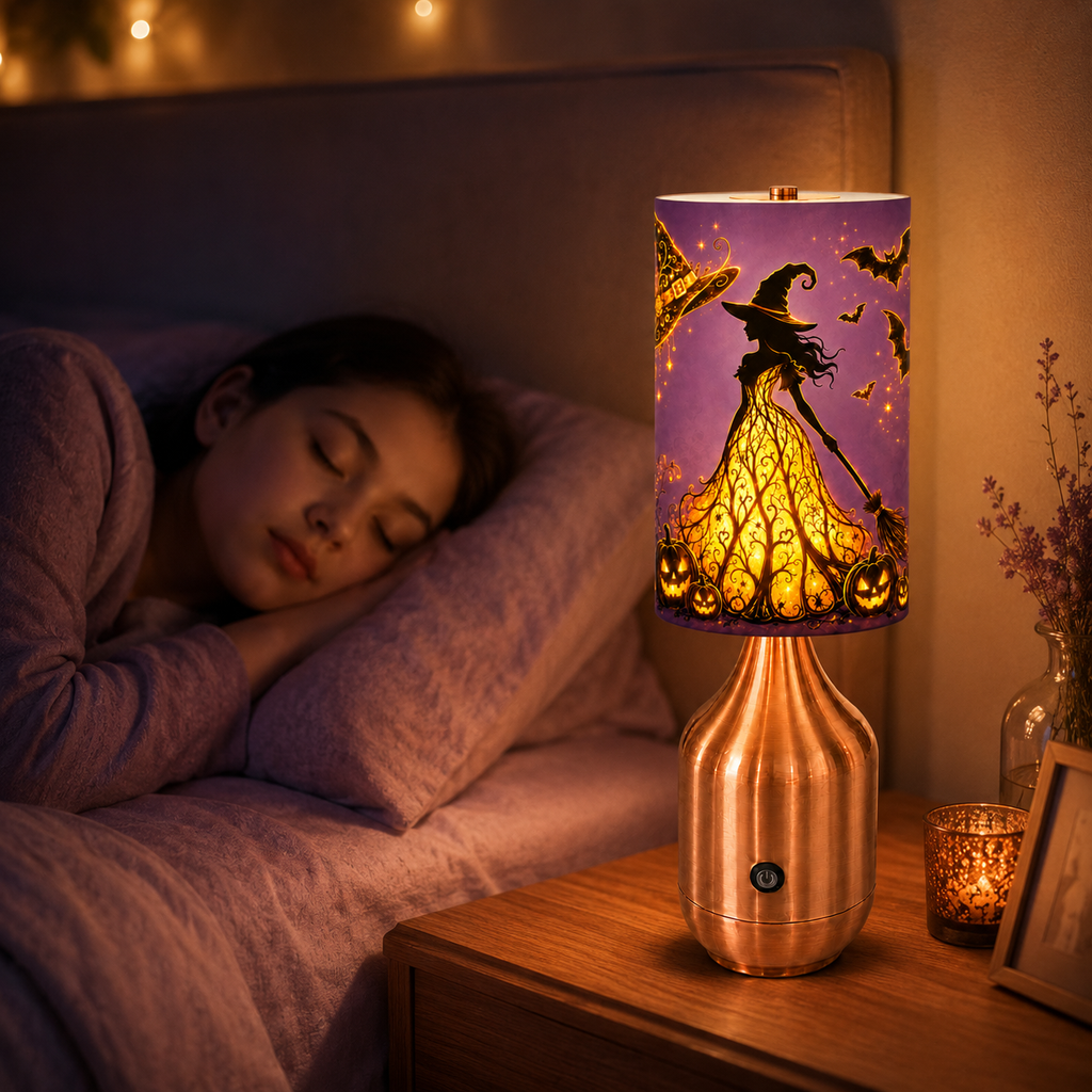 Magic Witch Fantasy PLA Table Lamp 🧙‍♀️ Touch Control, 3‑Color Stepless Dimming, 800mAh Built‑in Battery Up to 6 Hours Runtime, Halloween Accent Lamp