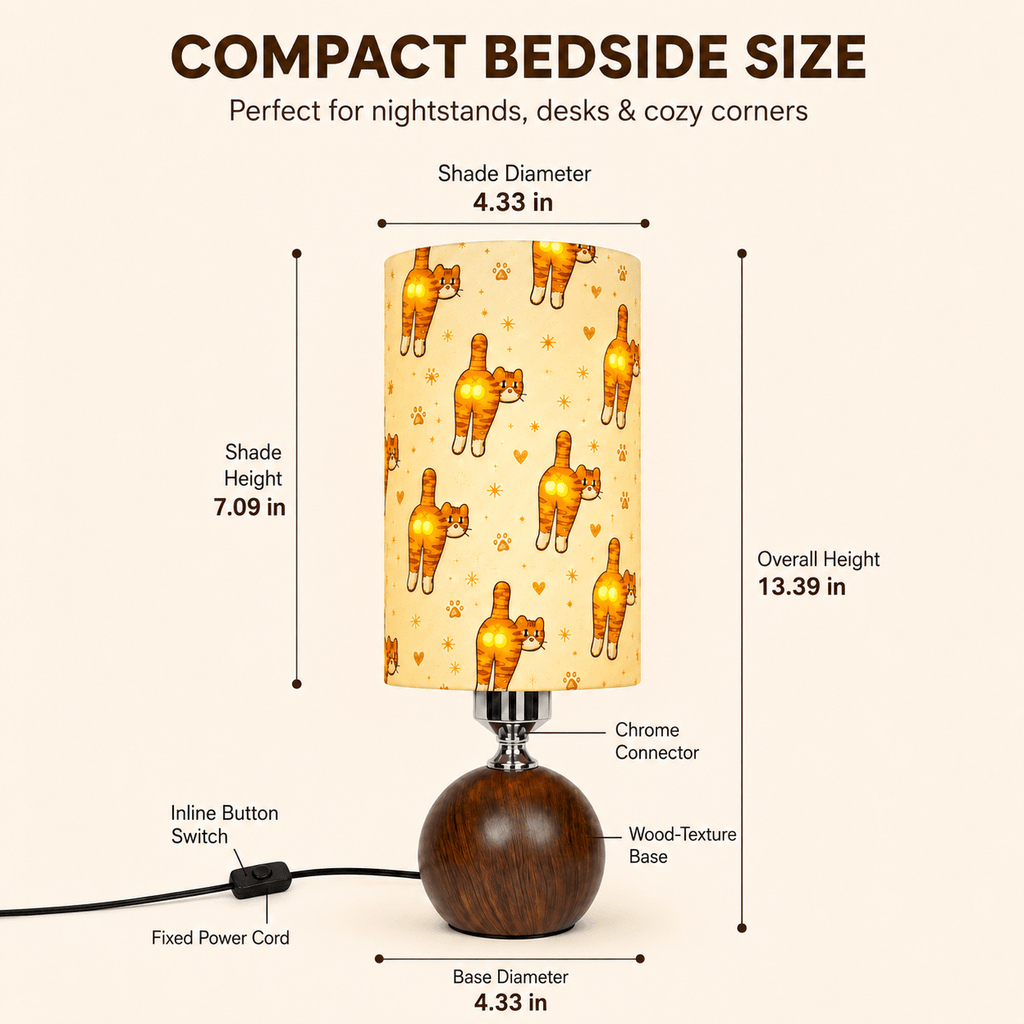 Playful Cartoon Cat PLA Eco-Friendly Table Lamp 🐱 3 Color Dimmable Button Control Lamp, Dark Wood Grain Sphere Base Cute Bedside Decor Lamp