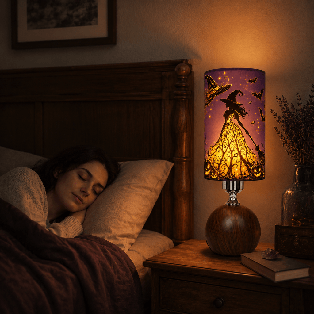 Magical Witch PLA Eco-Friendly Table Lamp 🧙‍♀️ 3 Color Dimmable Button Control Lamp, Dark Wood Grain Sphere Base Fantasy Bedside Decor Lamp