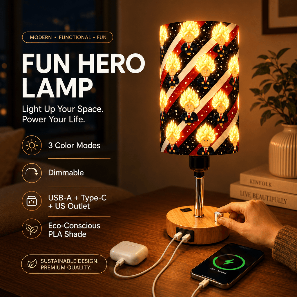 Superhero Style PLA Eco-Friendly Table Lamp 🦸 3 Color Dimmable Rotary Switch Lamp, Multifunctional Charging Port Heroic Desk Lamp for Kids and Fans