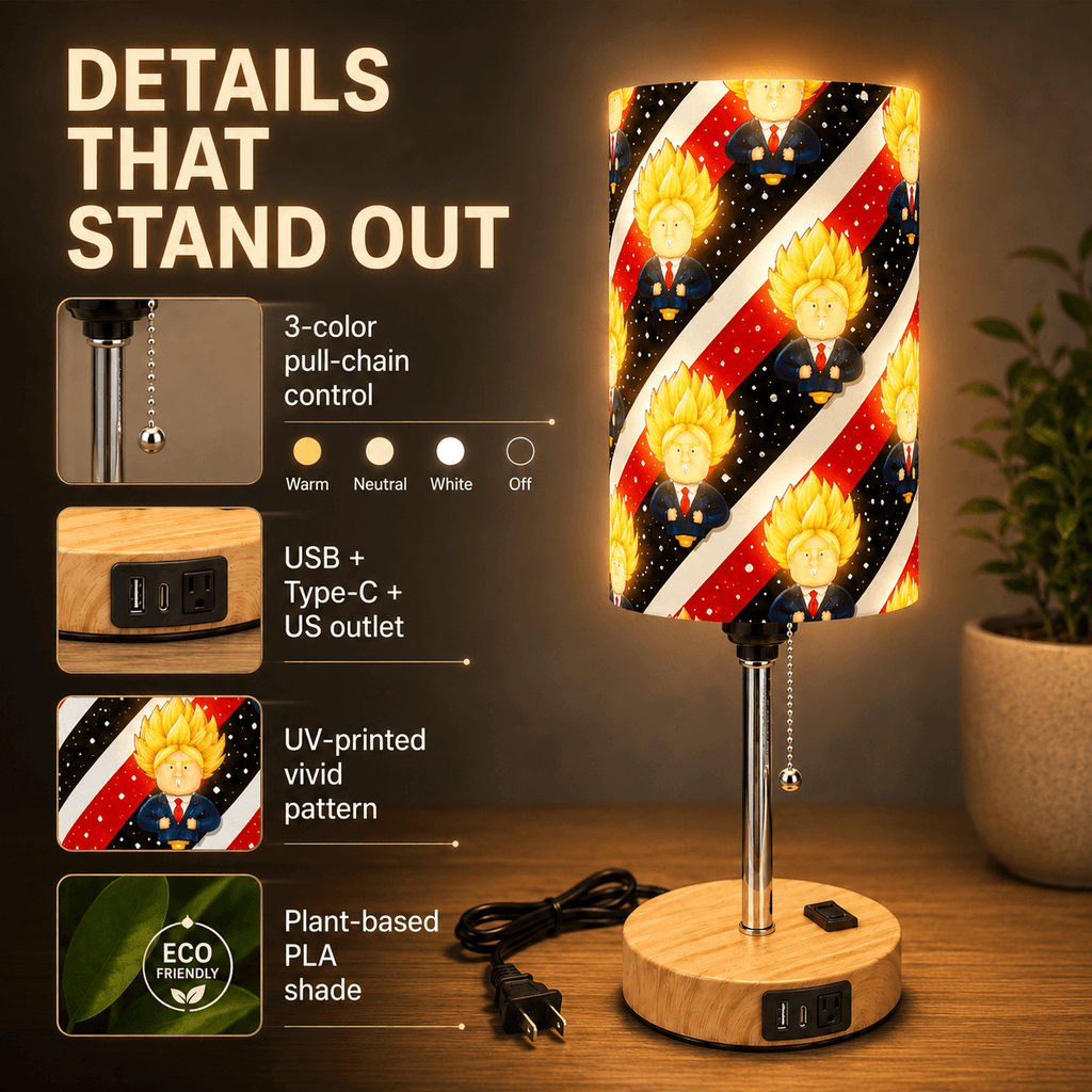 Hero Cartoon PLA Eco-Friendly Pull Chain Table Lamp ⭐ 3 Color Dimmable Multifunctional Bedside Lamp, Novelty Home Decor Gift