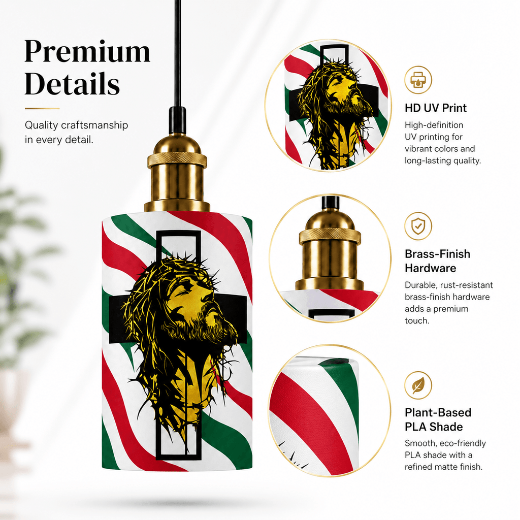 Jesus Cross Faith‑Themed PLA Pendant Lamp ✝️ 3‑Color Light, Recessed Mount with Built‑in Switch, Religious Hanging Ceiling Light