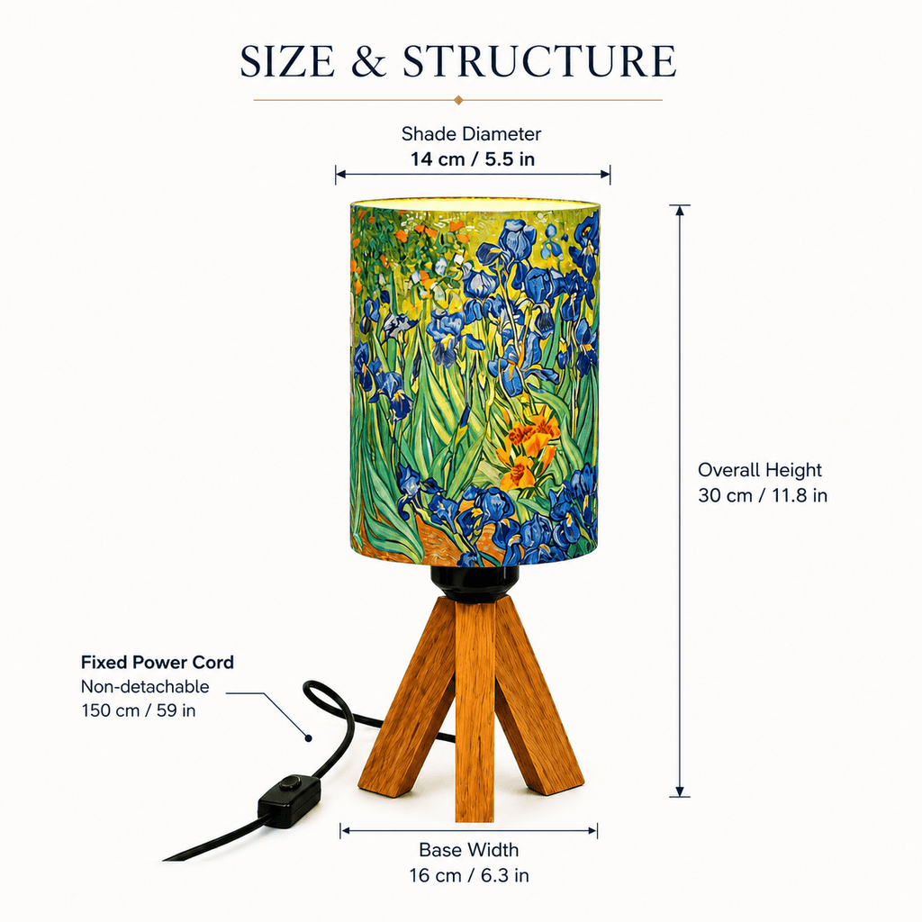 Van Gogh Irises Tripod PLA Eco‑Friendly Dimmable Table Lamp🎨 3‑Button Control Bedside Lamp, Classic Art Home Decor Gift