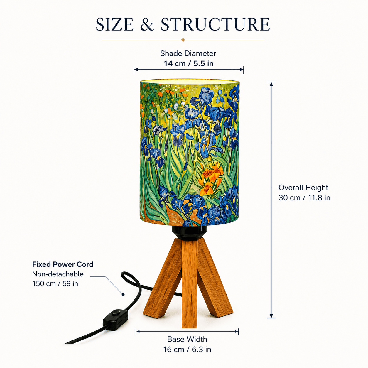 Van Gogh Irises Tripod PLA Eco‑Friendly Dimmable Table Lamp🎨 3‑Button Control Bedside Lamp, Classic Art Home Decor Gift