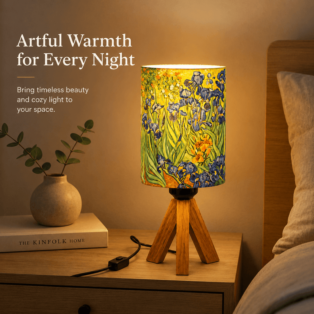Van Gogh Irises Tripod PLA Eco‑Friendly Dimmable Table Lamp🎨 3‑Button Control Bedside Lamp, Classic Art Home Decor Gift