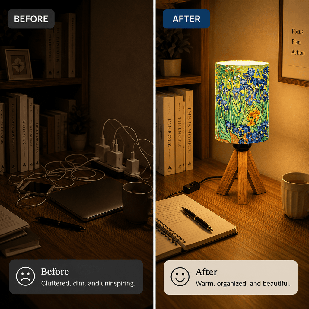Van Gogh Irises Tripod PLA Eco‑Friendly Dimmable Table Lamp🎨 3‑Button Control Bedside Lamp, Classic Art Home Decor Gift