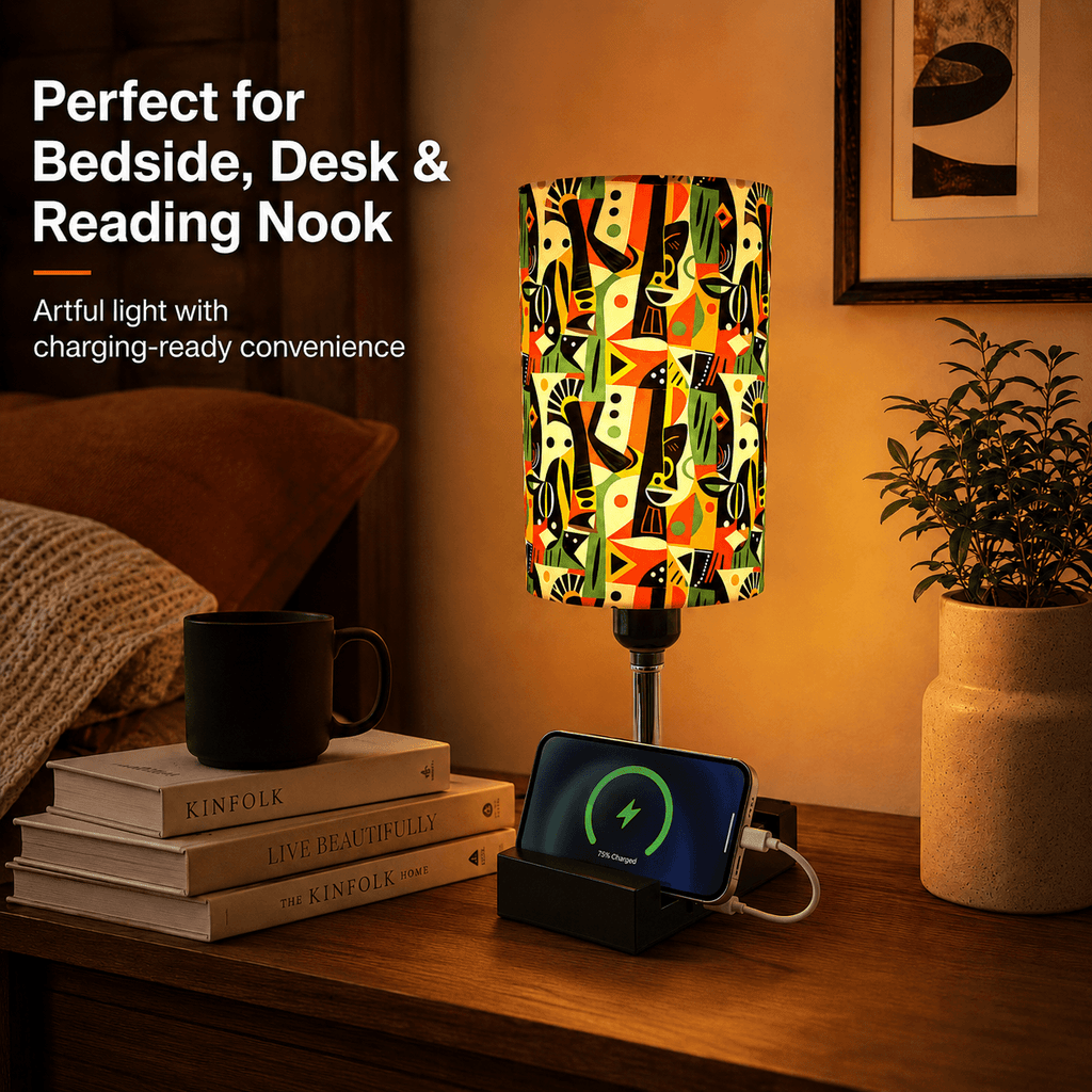 Picasso Abstract Art PLA Eco-Friendly Touch Control Table Lamp 🎨 3 Color Dimmable Multifunctional Table Lamp, Dual Phone Stand Bedside Desk Decor Gift