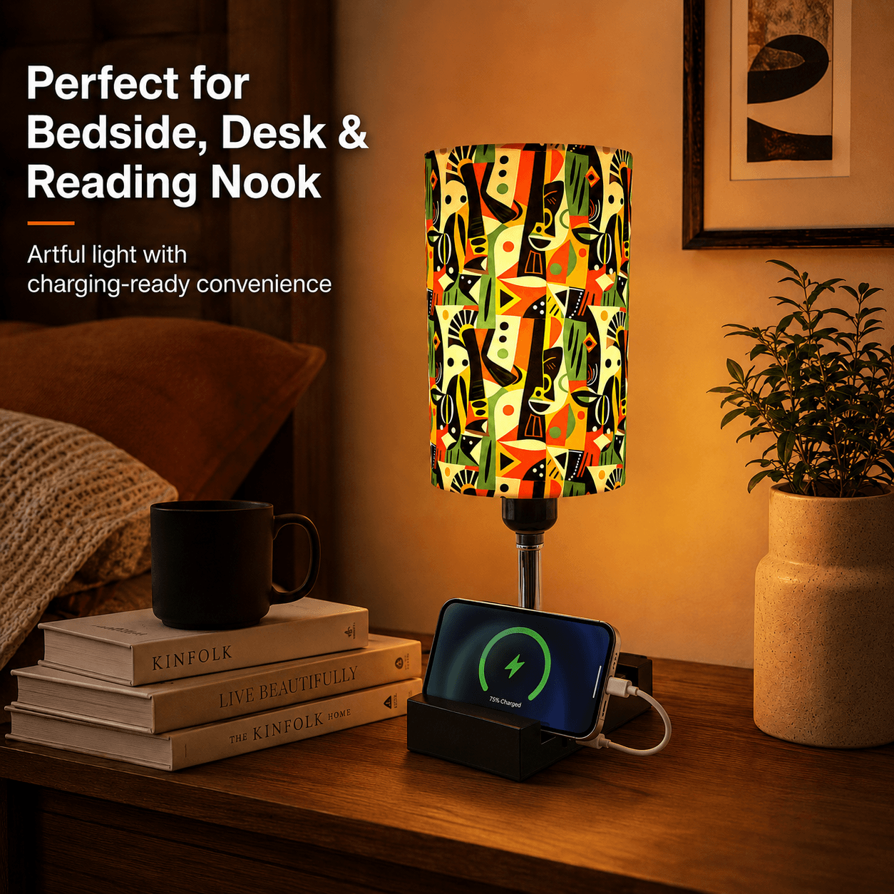 Picasso Abstract Art PLA Eco-Friendly Touch Control Table Lamp 🎨 3 Color Dimmable Multifunctional Table Lamp, Dual Phone Stand Bedside Desk Decor Gift