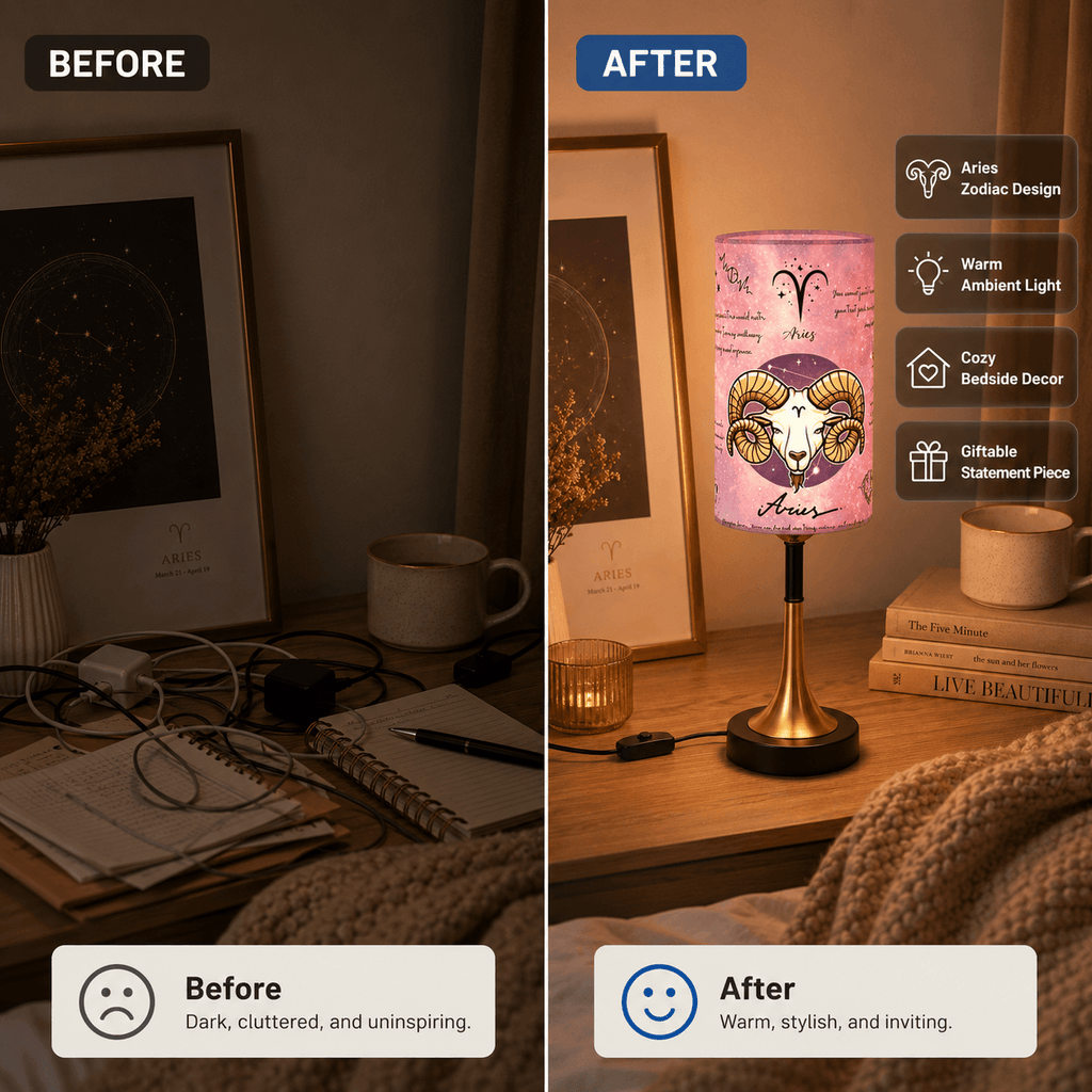 Zodiac Sign PLA Eco-Friendly Table Lamp ♈ 3 Color Dimmable Button Control Lamp, USB Plug Celestial Astrology Decor Desk Lamp