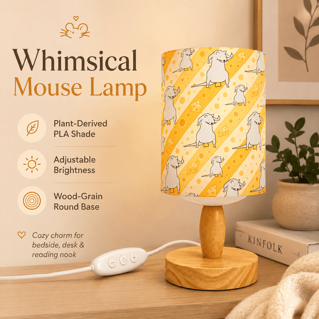 Whimsical Mouse PLA Eco‑Friendly Dimmable Table Lamp 🧀 Button Control Bedside Lamp, Cute Animal Home Decor Gift
