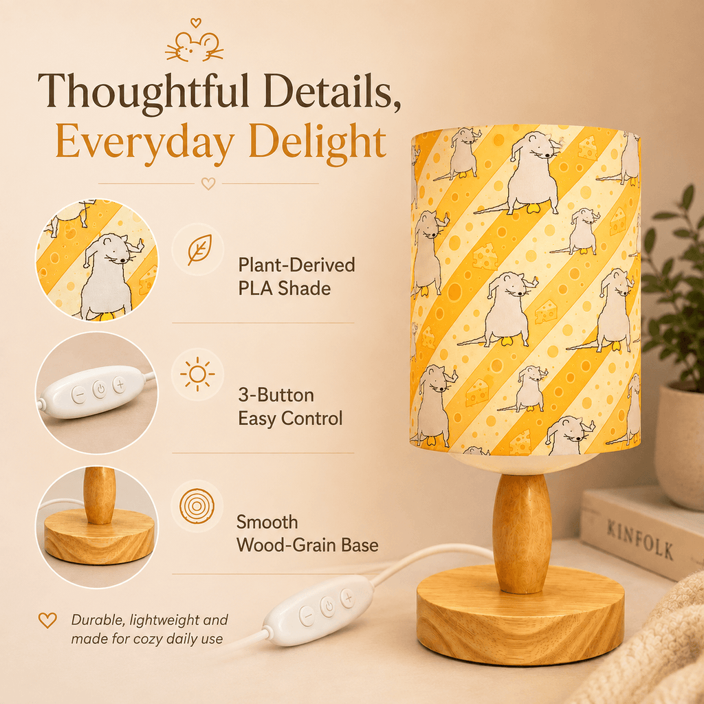 Whimsical Mouse PLA Eco‑Friendly Dimmable Table Lamp 🧀 Button Control Bedside Lamp, Cute Animal Home Decor Gift