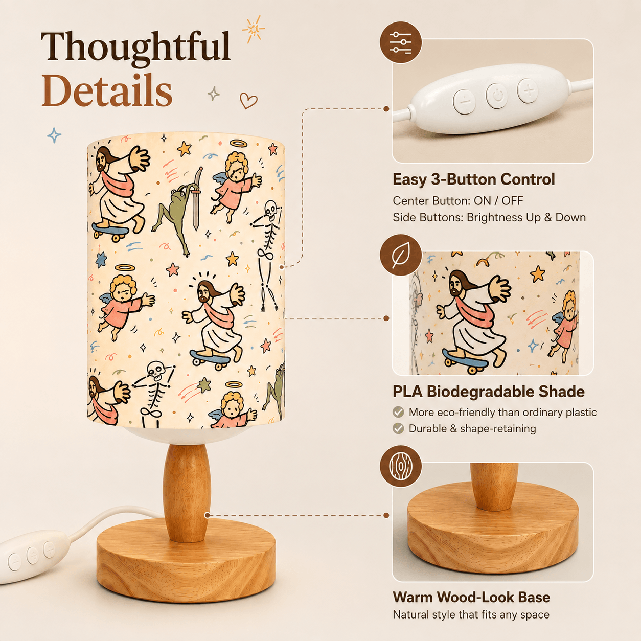 Whimsical Faith‑Inspired PLA Eco‑Friendly Dimmable Table Lamp🕊️ Button Control Bedside Lamp, Quirky Art Home Decor Gift