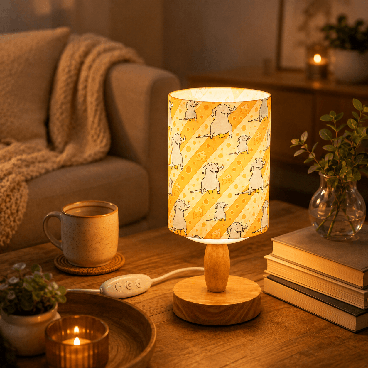 Whimsical Mouse PLA Eco‑Friendly Dimmable Table Lamp 🧀 Button Control Bedside Lamp, Cute Animal Home Decor Gift