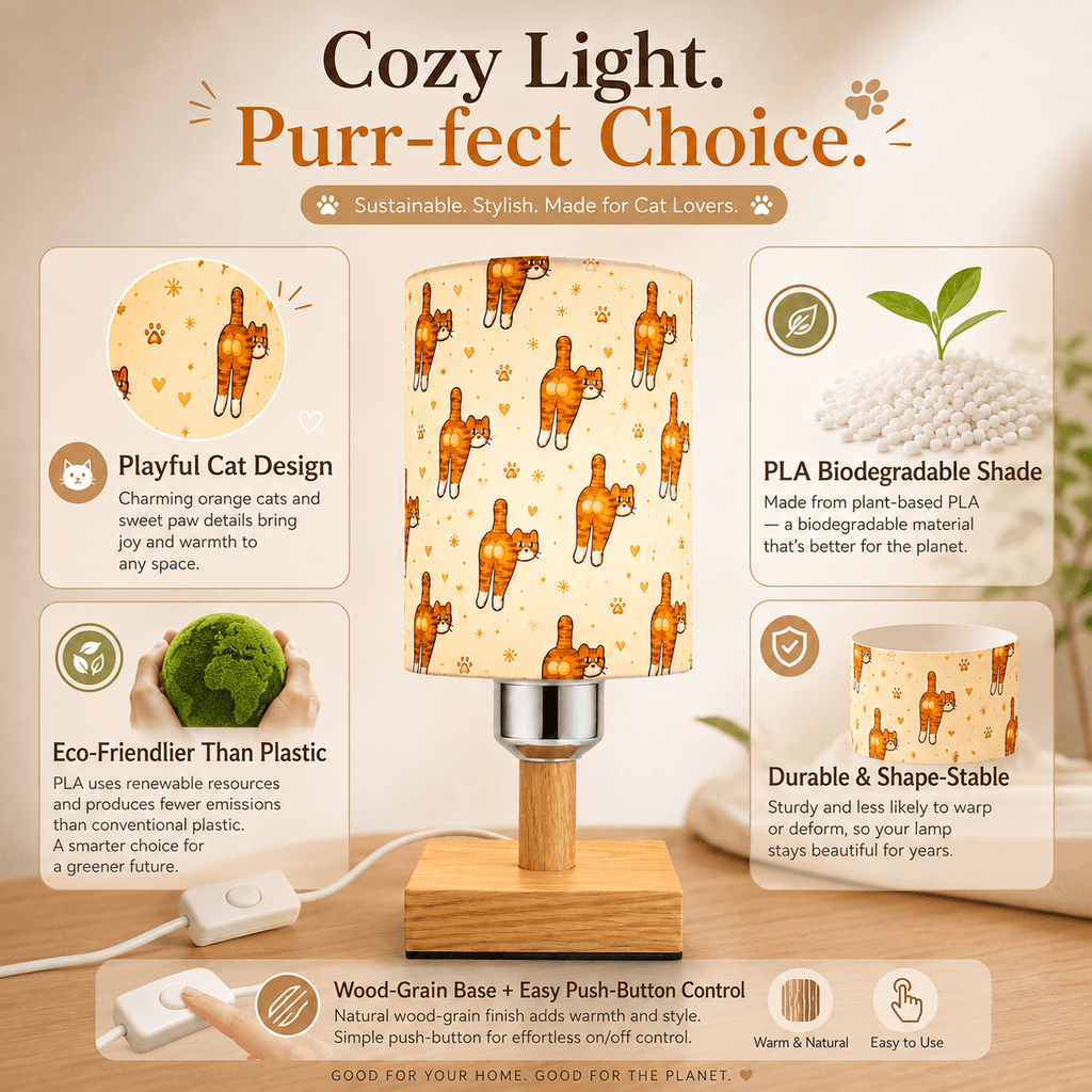 Playful Orange Cat PLA Eco‑Friendly Dimmable Table Lamp🧡 3‑Button Control Bedside Lamp, Cute Pet Home Decor Gift