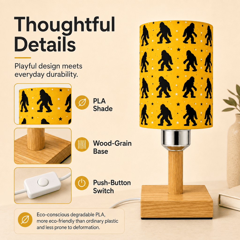 Wandering Bigfoot PLA Eco‑Friendly Dimmable Table Lamp⭐ 3‑Button Control Bedside Lamp, Quirky Wildlife Home Decor Gift