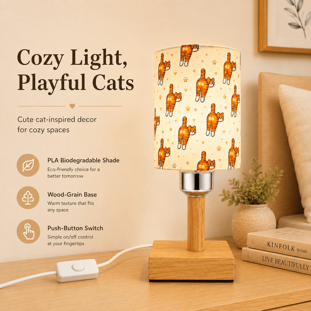 Playful Orange Cat PLA Eco‑Friendly Dimmable Table Lamp🧡 3‑Button Control Bedside Lamp, Cute Pet Home Decor Gift