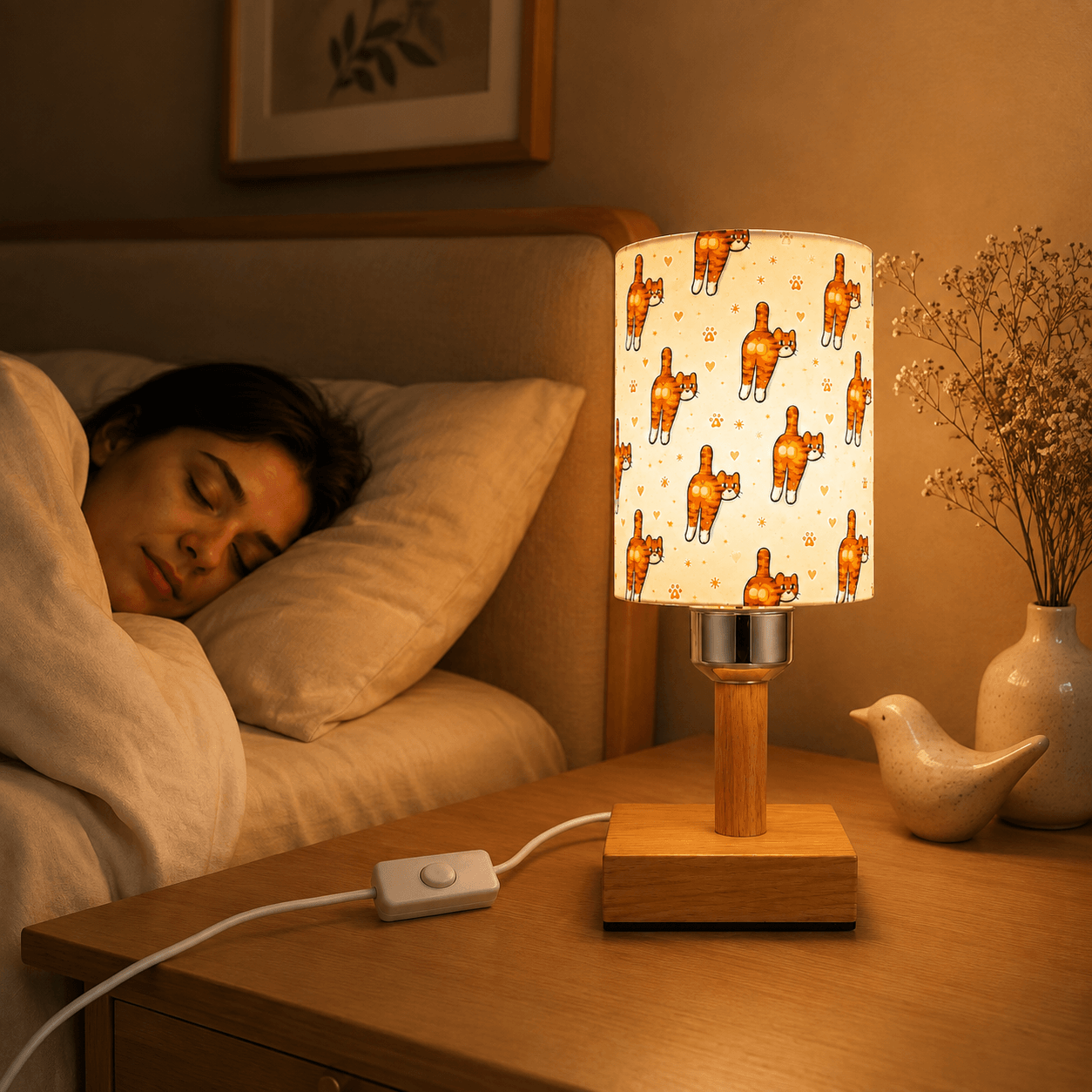 Playful Orange Cat PLA Eco‑Friendly Dimmable Table Lamp🧡 3‑Button Control Bedside Lamp, Cute Pet Home Decor Gift