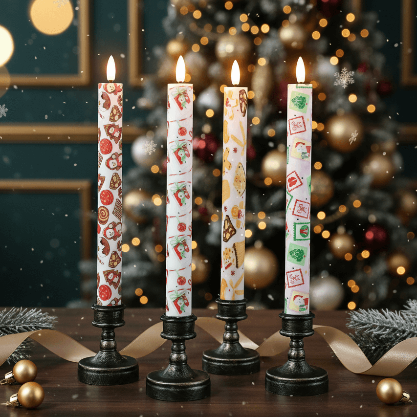 Christmas LED Flameless Taper Candles with Remote Control for Holiday Decorations
