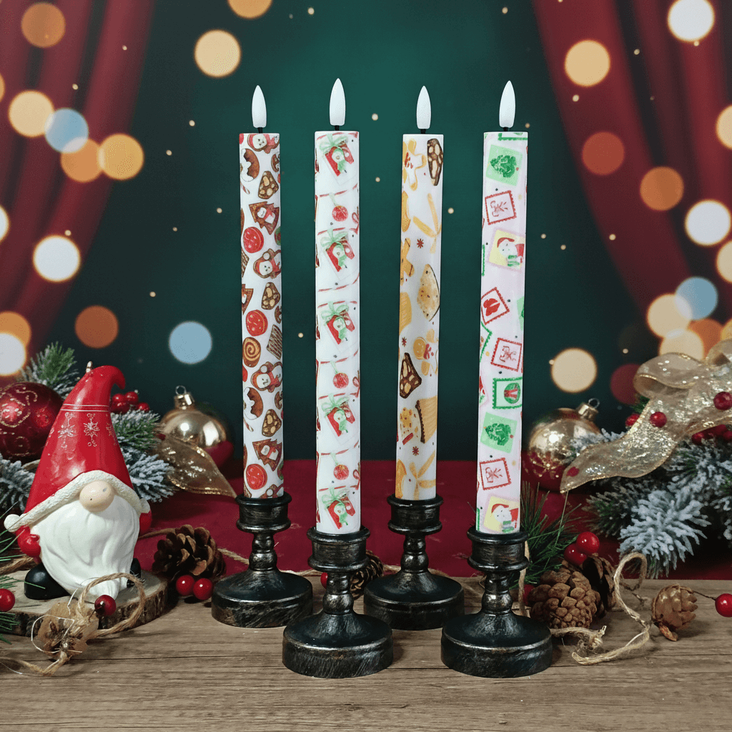 Christmas LED Flameless Taper Candles with Remote Control for Holiday Decorations