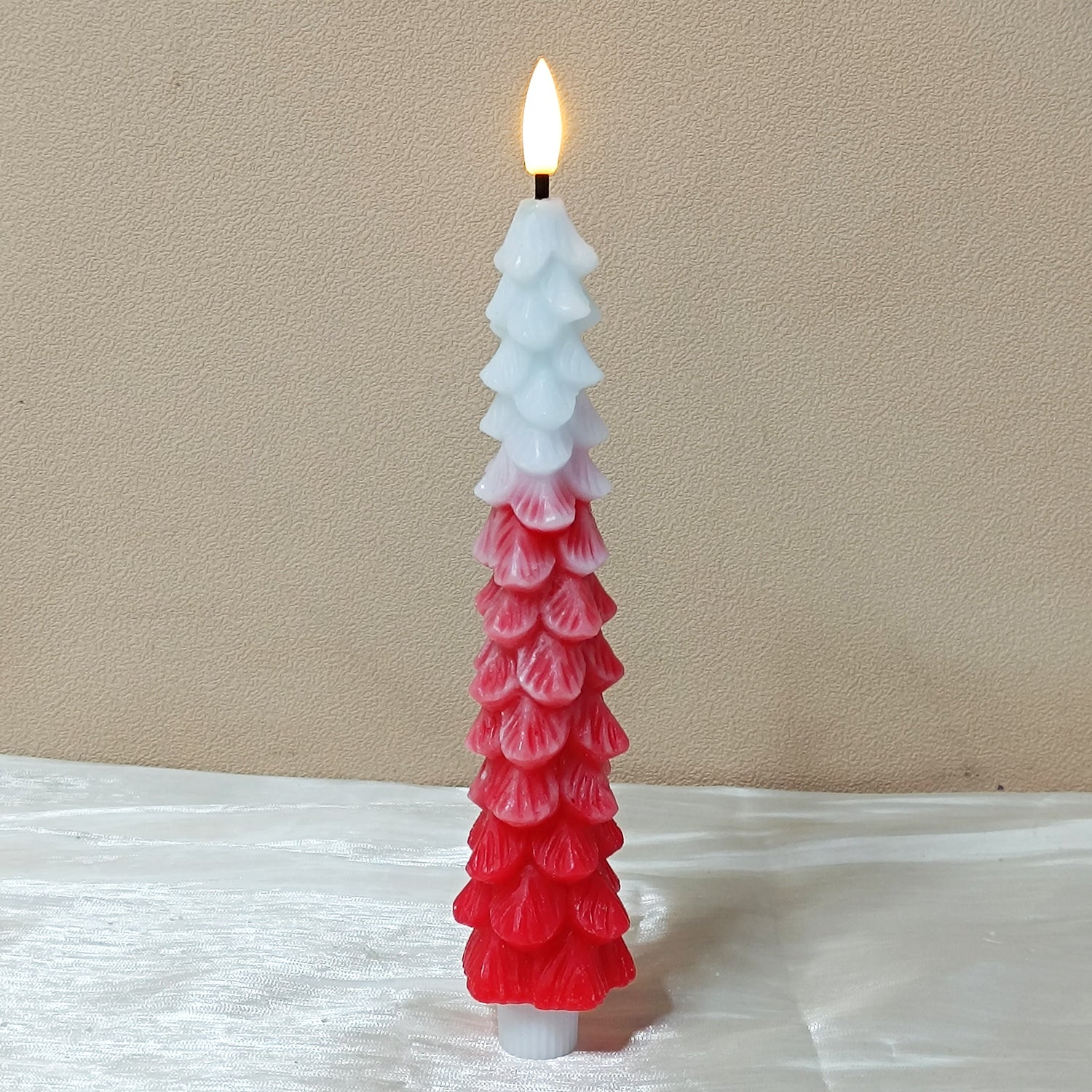 2PCS Flameless LED Taper Candles with Real Wax,Christmas Tree Shape