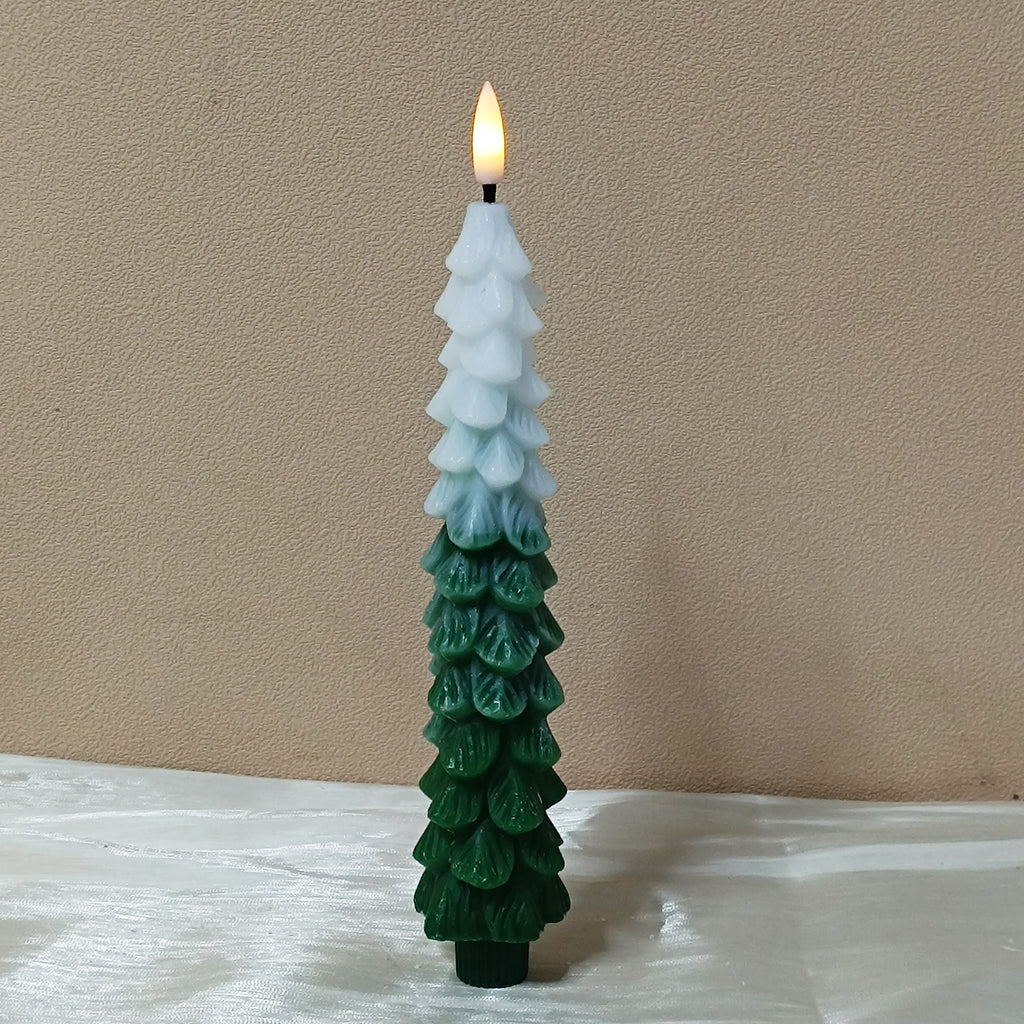 2PCS Flameless LED Taper Candles with Real Wax,Christmas Tree Shape