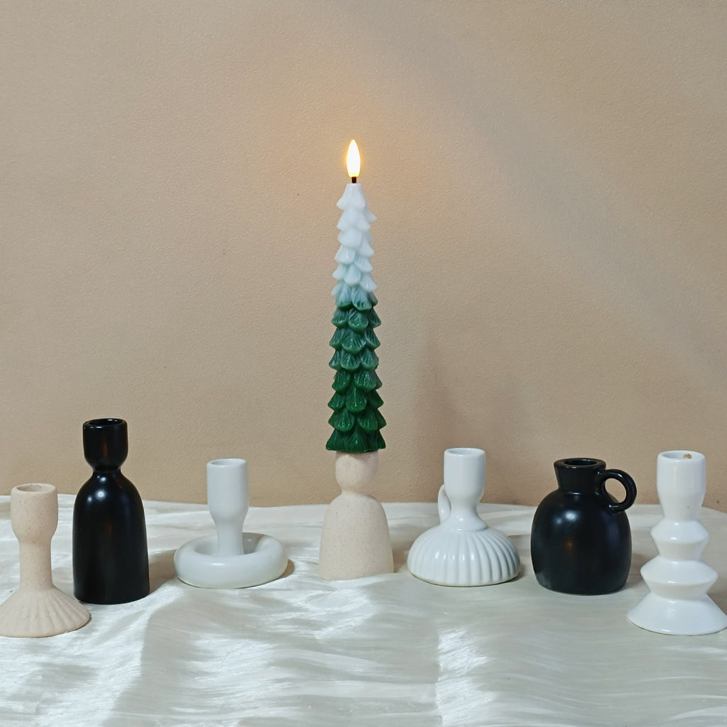 2PCS Flameless LED Taper Candles with Real Wax,Christmas Tree Shape