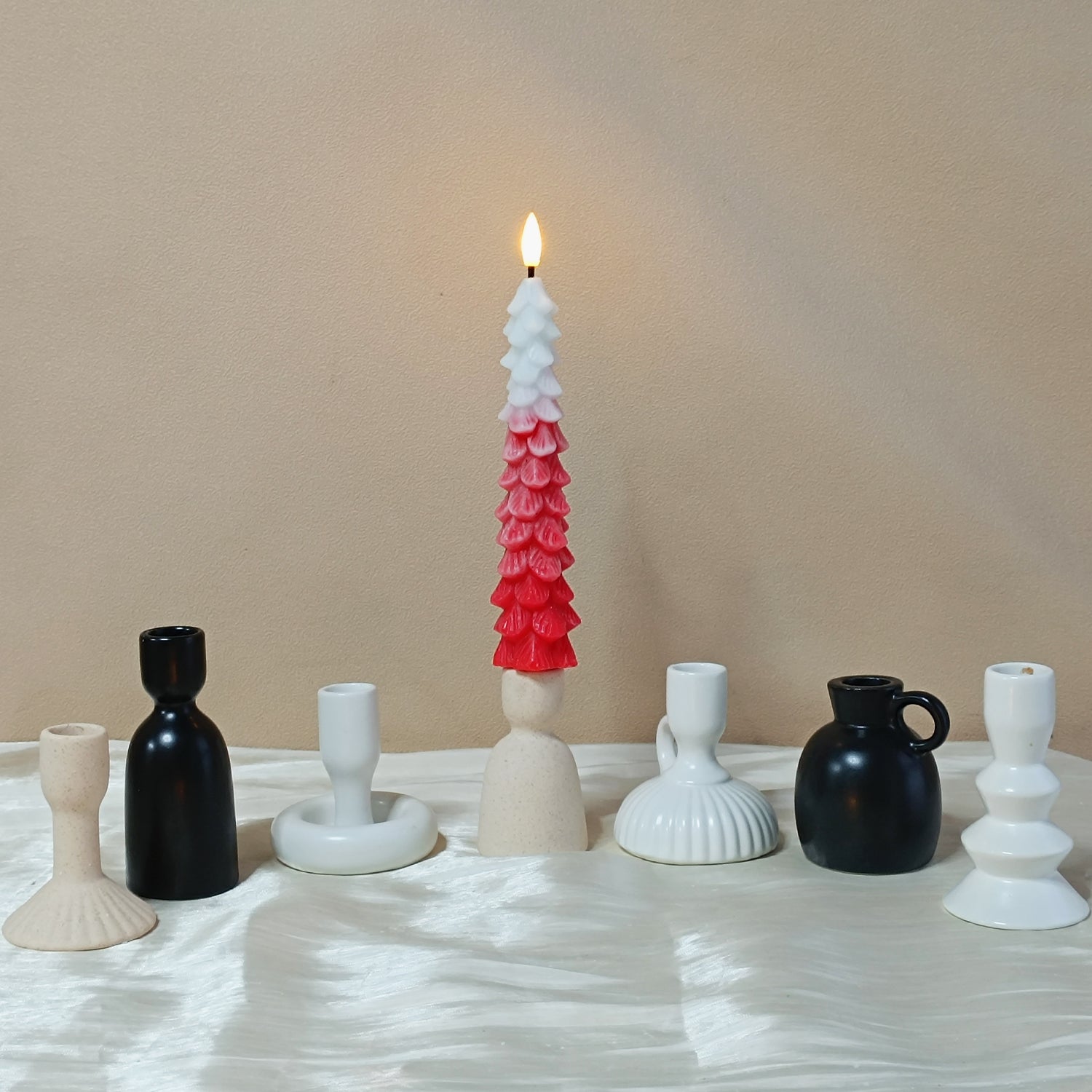 2PCS Flameless LED Taper Candles with Real Wax,Christmas Tree Shape