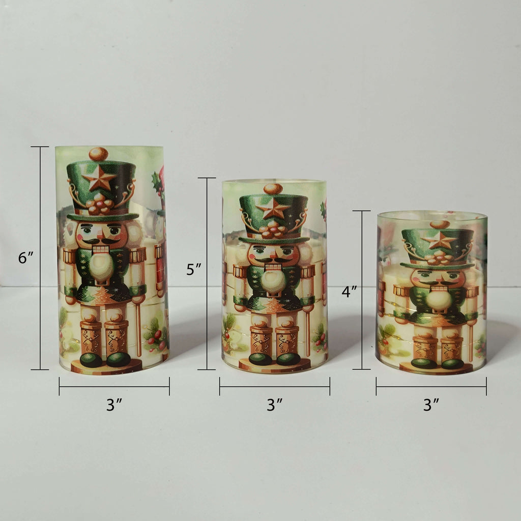 Nutcracker Christmas LED Flameless Pillar Candle Set with Copper Wire Lights and Remote Control