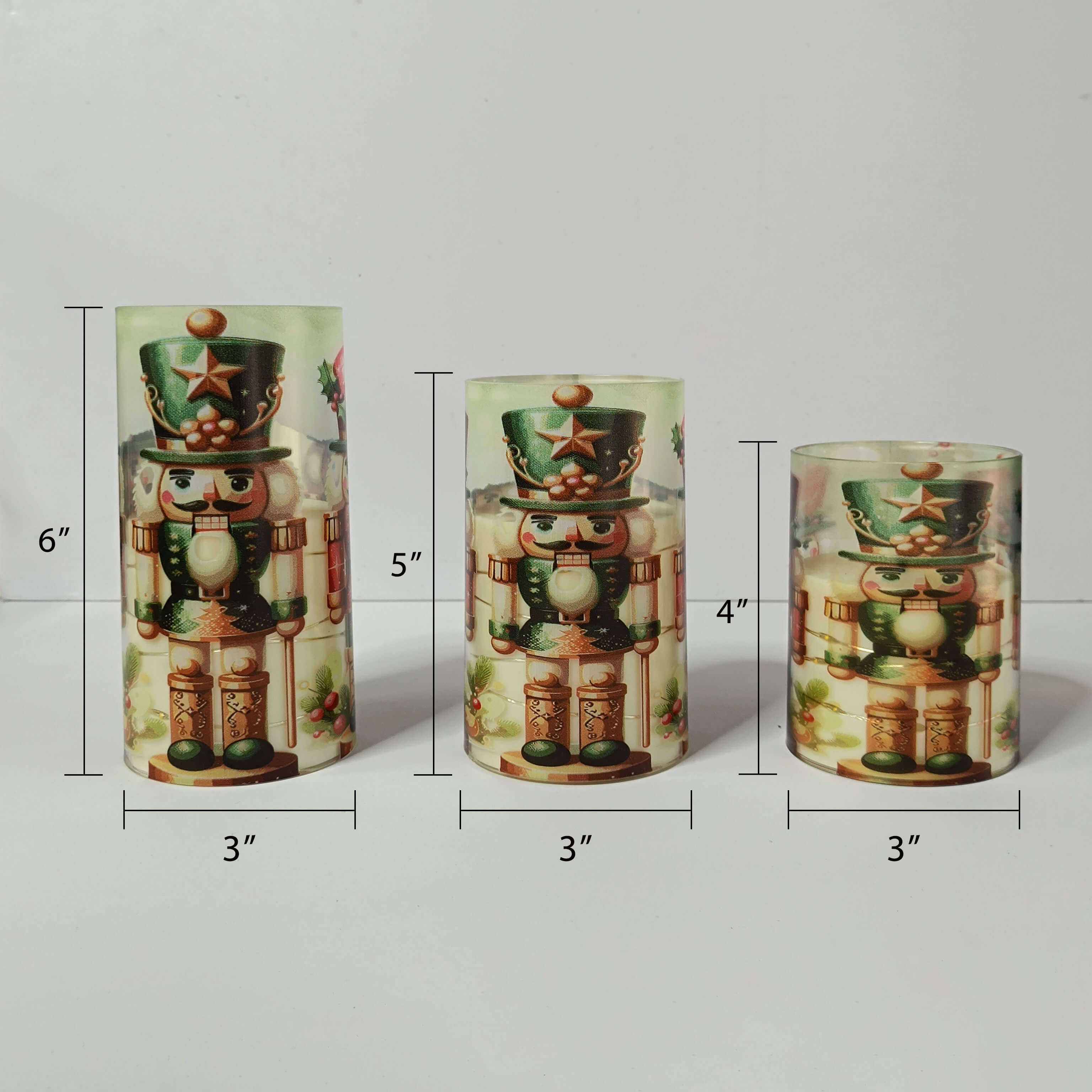 Nutcracker Christmas LED Flameless Pillar Candle Set with Copper Wire Lights and Remote Control