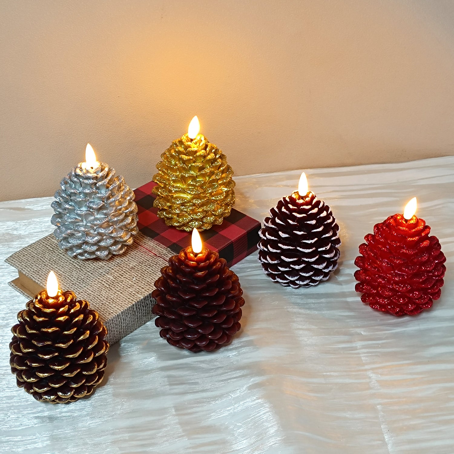 Pinecone Shaped LED Candle Glitter Wax Flameless Candle