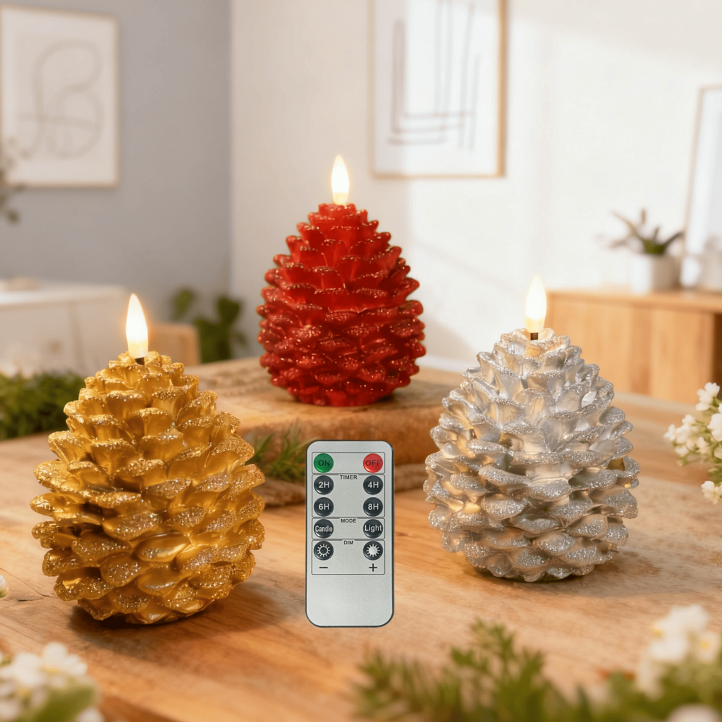 Pinecone Shaped LED Candle Glitter Wax Flameless Candle