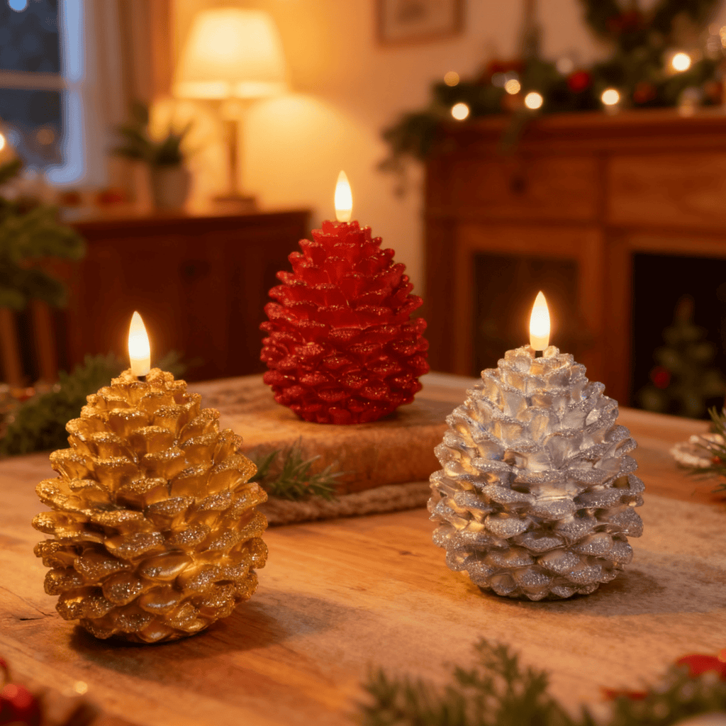 Pinecone Shaped LED Candle Glitter Wax Flameless Candle