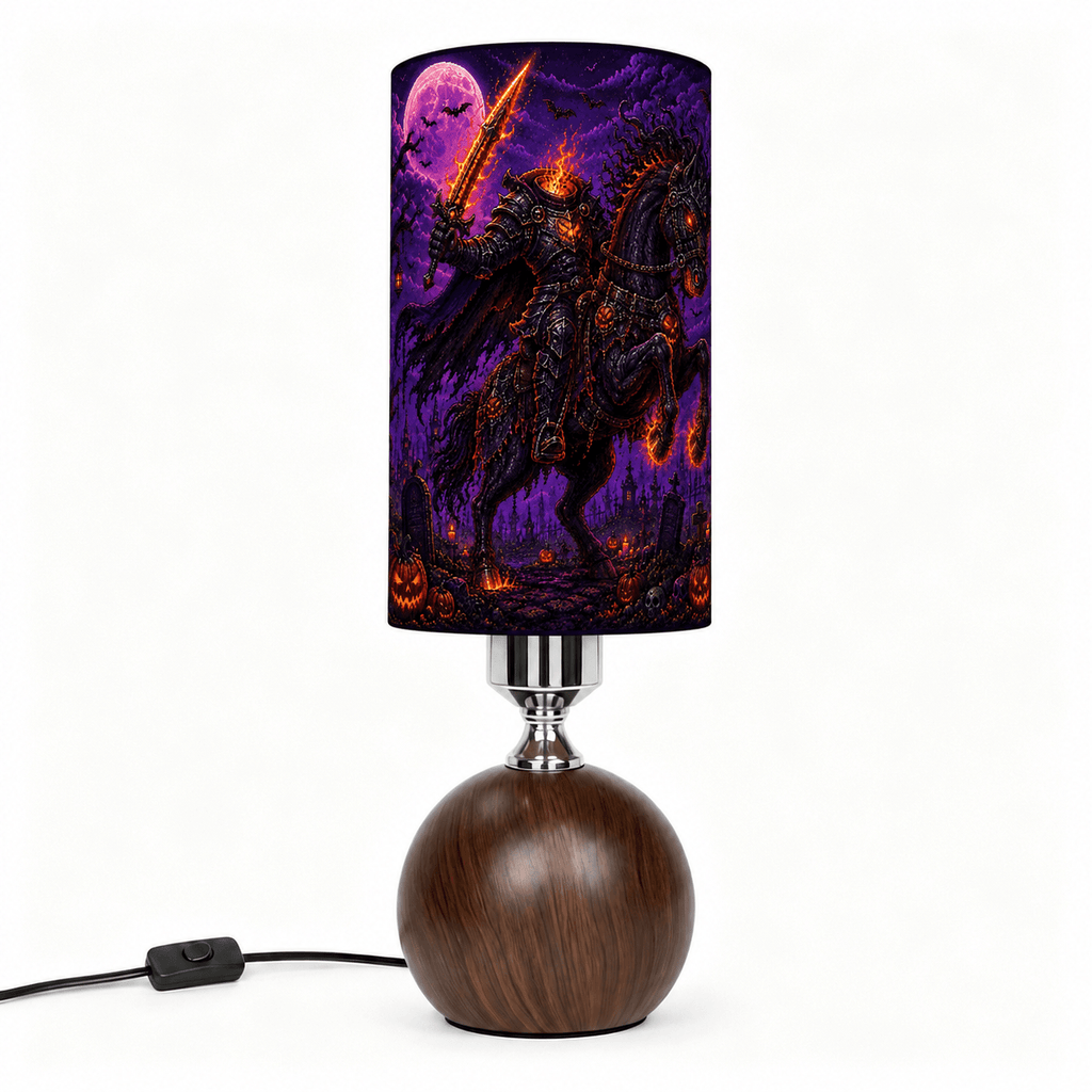 Halloween Series PLA Eco-Friendly Table Lamp 🎃 3 Color Dimmable Button Control Lamp, Dark Wood Grain Sphere Base Spooky Seasonal Decor Lamp