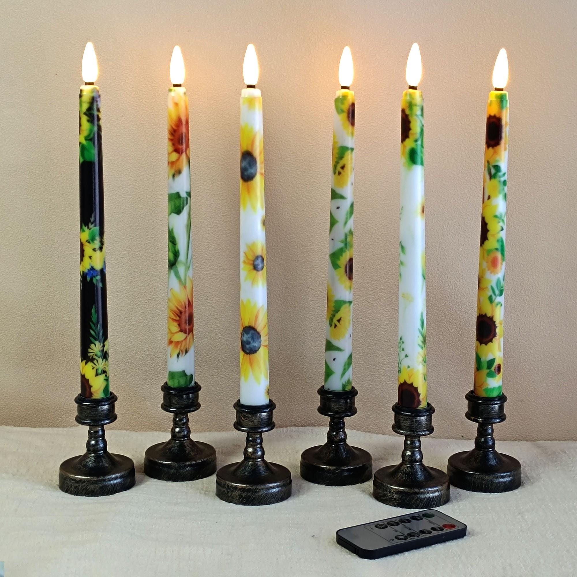 Sunflower Flameless Taper Candles Battery Operated LED Golden Bloom Decor Flameless Taper Candle Sticks Flower Home Decor