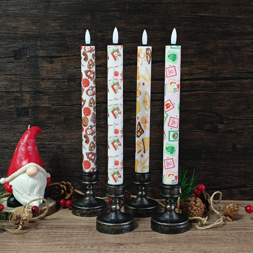 10" Christmas Flameless LED Taper Candles, Battery Timer Candles Gingerbread Man Snowman Christmas Party Decor Christmas Gift