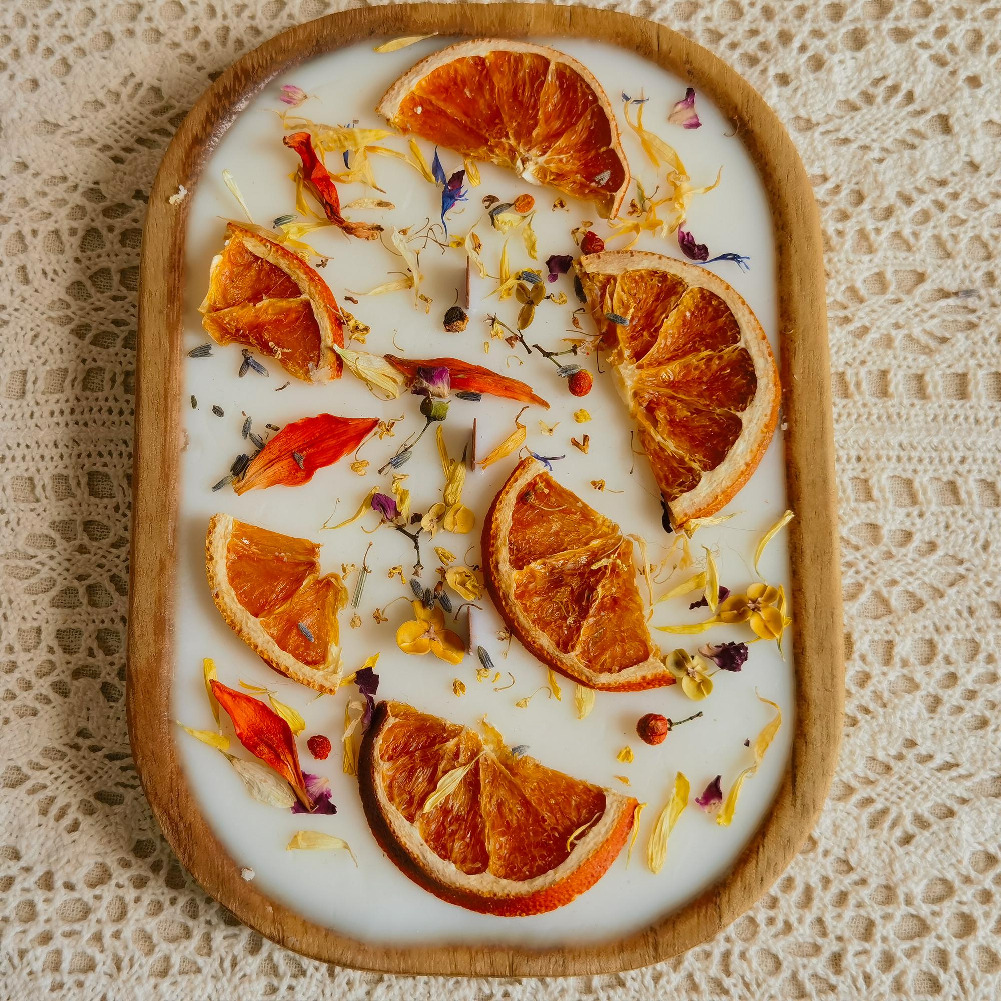 Orange Cinnamon Dough Bowl Candle: 3-Wick Soy Wax, Reclaimed Wood
