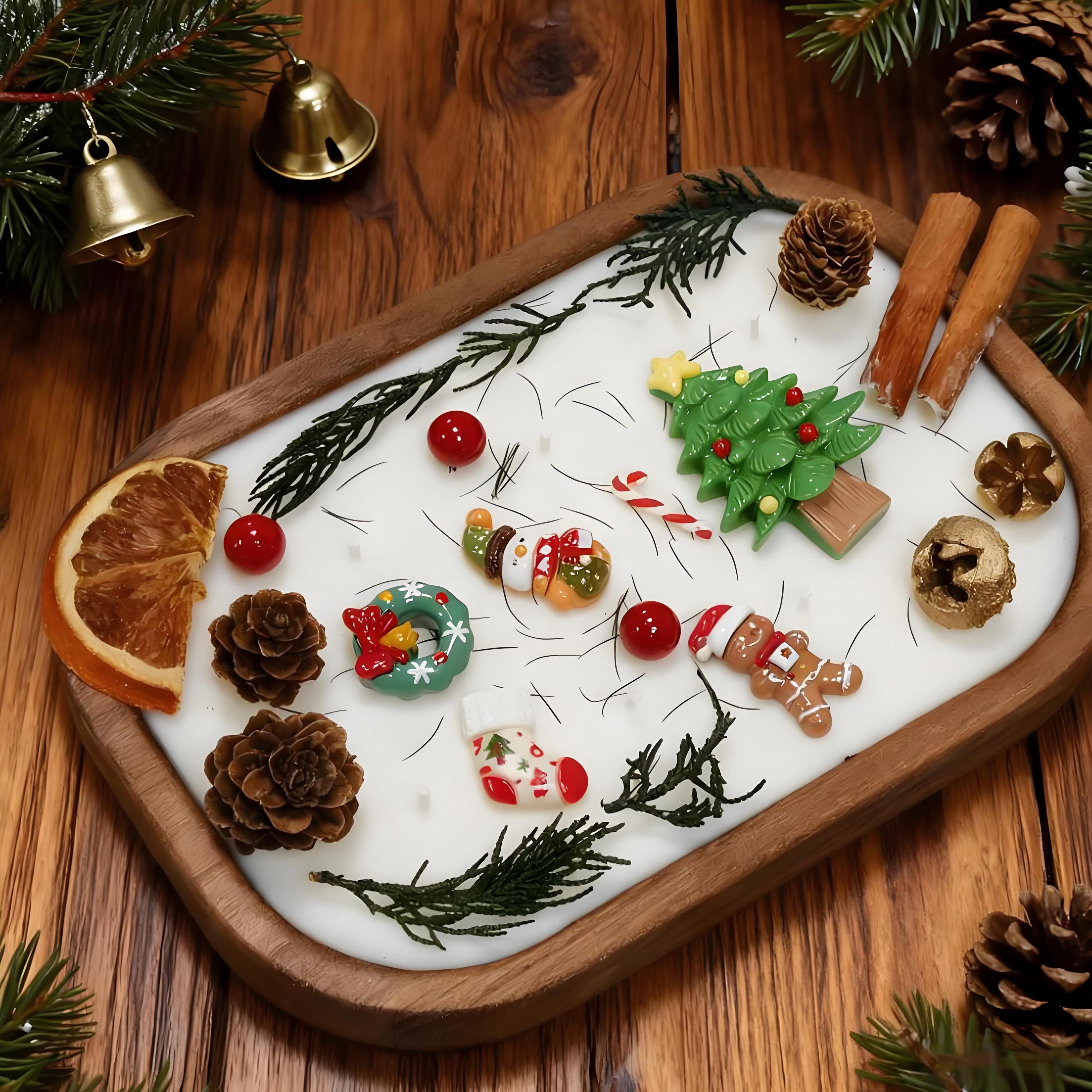 Christmas Dough Bowl Candle, Santa/Reindeer/Snowman Orange Cinnamon Scented Candle, 6 Cotton Wick Handmade Candle, Holiday Housewarming Gift