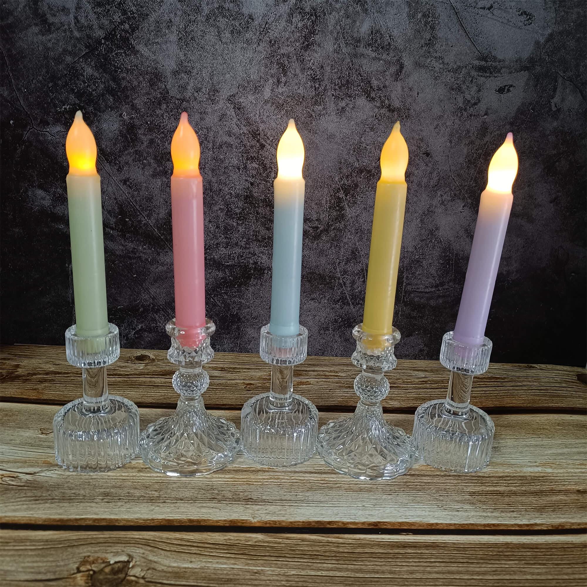 Colorful Flameless LED Taper Candles, Colorful Dopamine Candles, Battery Operated with Timer, Home Decoration, Mother's Day Gift