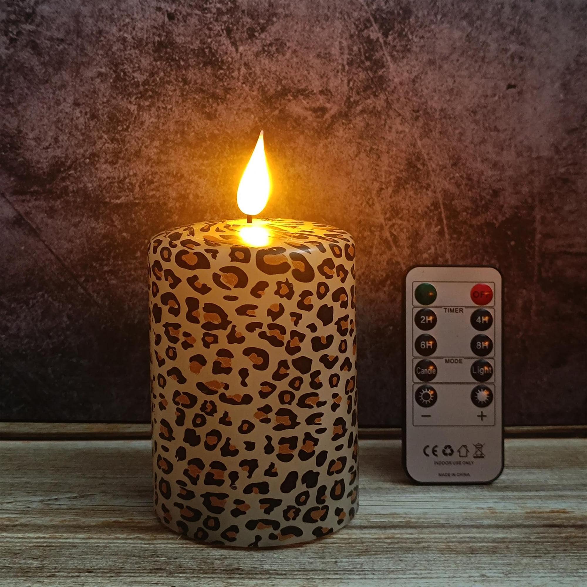 Leopard Printed Flameless Candles,5.1 Inch Led Pillar Candles,Flickering Flameless Candles,Battery Operated Candles,Housewarming Gift