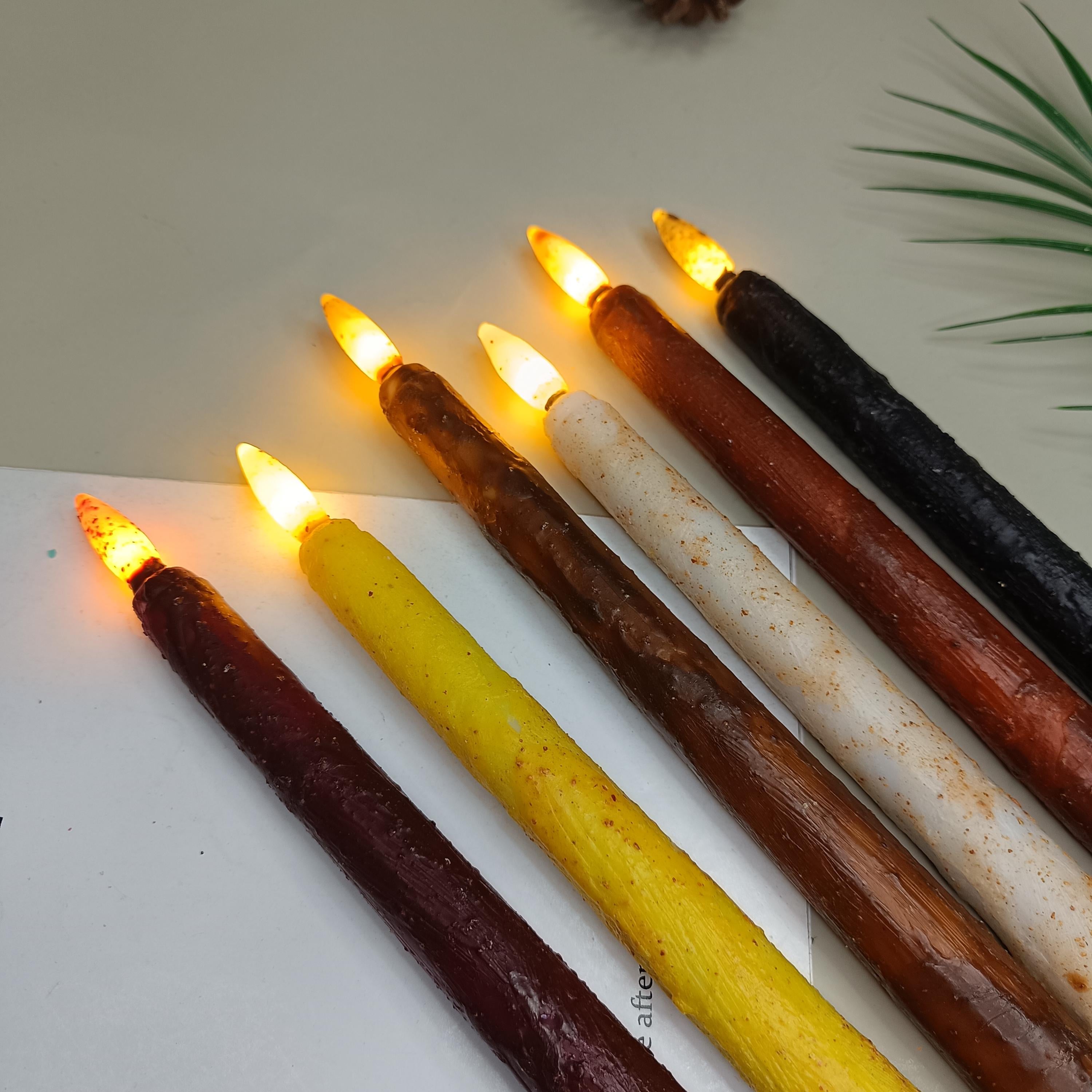 11 Inch Taper Primitive Candles with Timer,Flameless Led Taper Candles,Real Wax Hand Dipped Candles,For Christmas Home Decor Church