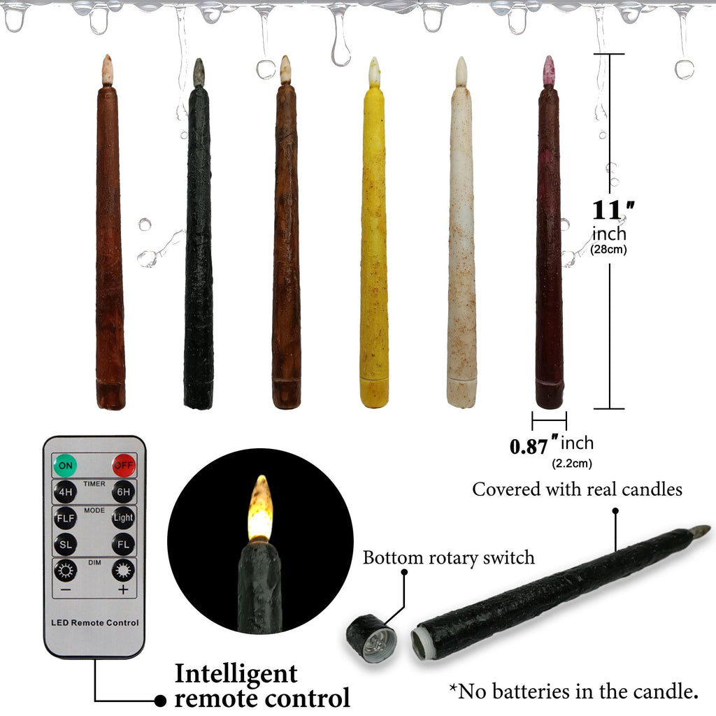 11 Inch Taper Primitive Candles with Timer,Flameless Led Taper Candles,Real Wax Hand Dipped Candles,For Christmas Home Decor Church