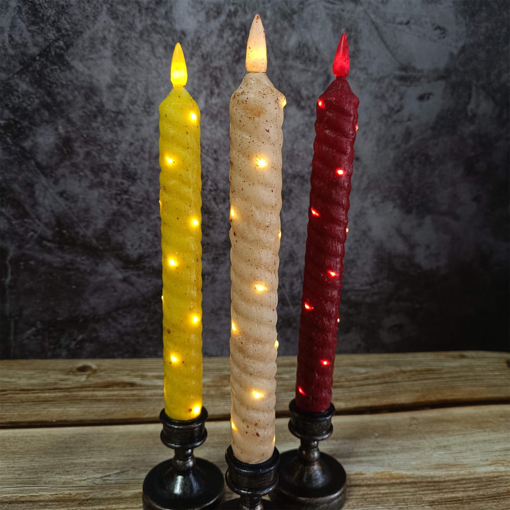 9.65 Inch Vintage Flameless Long Candle, LED Tapered Spiral Candle, Battery-Operated, With Remote Control and Timer, Christmas  Gift